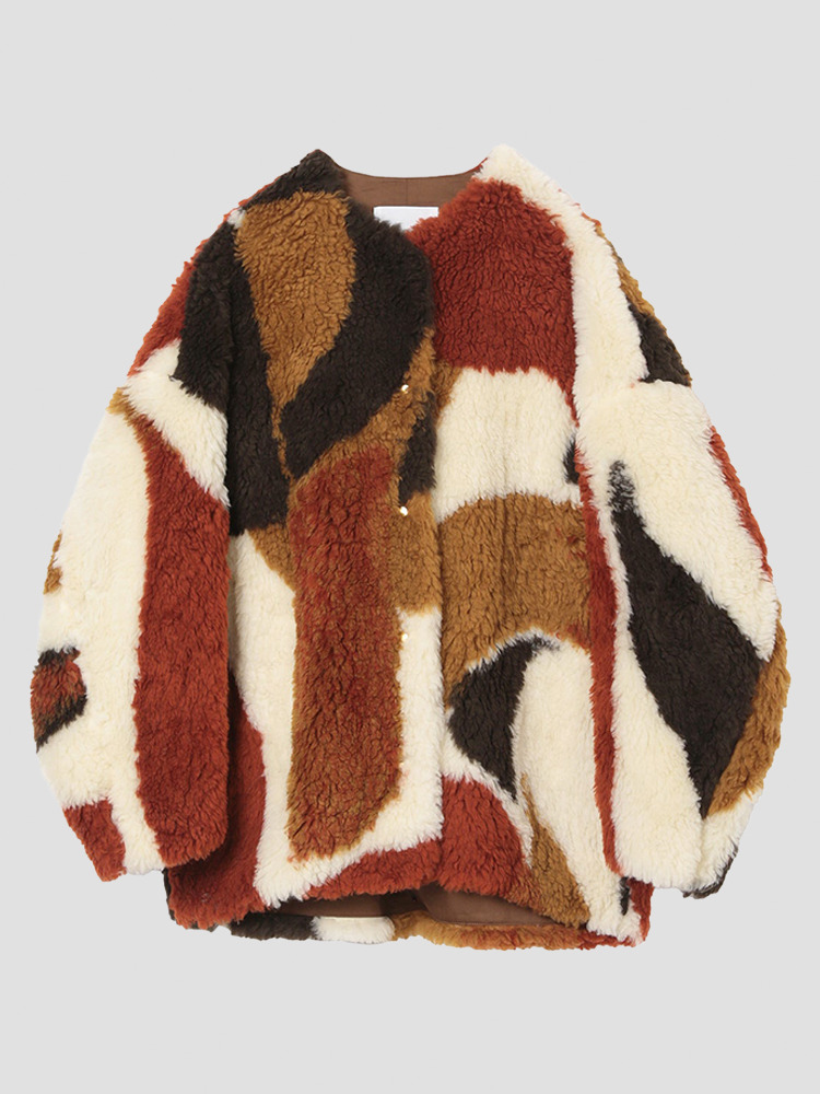 BROWN SLIVER KNITTED FLUFFY WOOL JACKET  마메 쿠로구치 브라운 실버 니트 플러피 울 자켓 - 아데쿠베