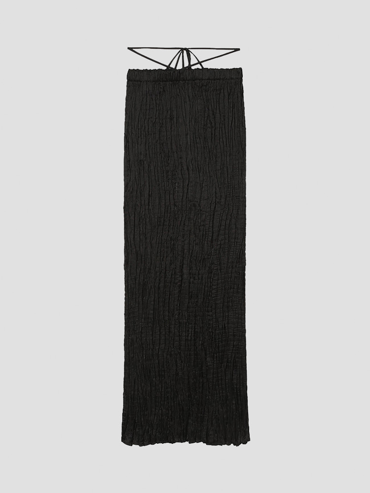 BLACK WRINKLE PLEATS I-LINE SKIRT  마메 쿠로구치 블랙 링클 플리츠 I라인 스커트 - 아데쿠베