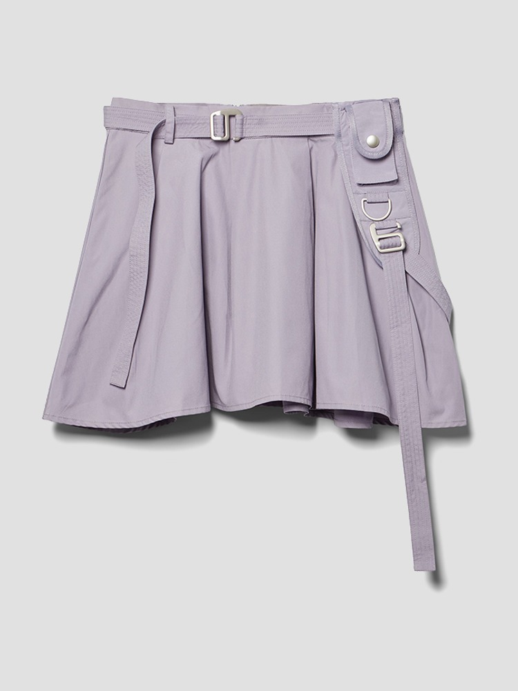 LAVENDER HARNESS STRAP PLEATED MINI SKIRT  프라이빗 폴리시 라벤더 하네스 스트랩 플리츠 미니 스커트 - 아데쿠베