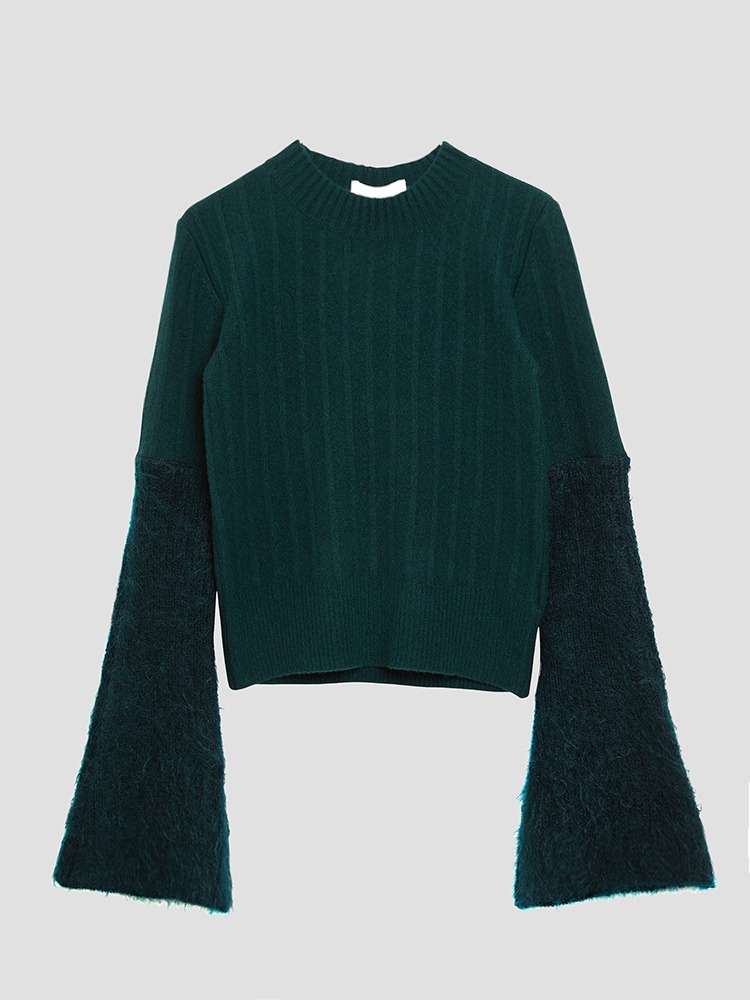 GREEN PIERA SHAGGY SLEEVE KNIT PULLOVER  아키라나카 그린 피에라 섀기 슬리브 니트 풀오버 - 아데쿠베