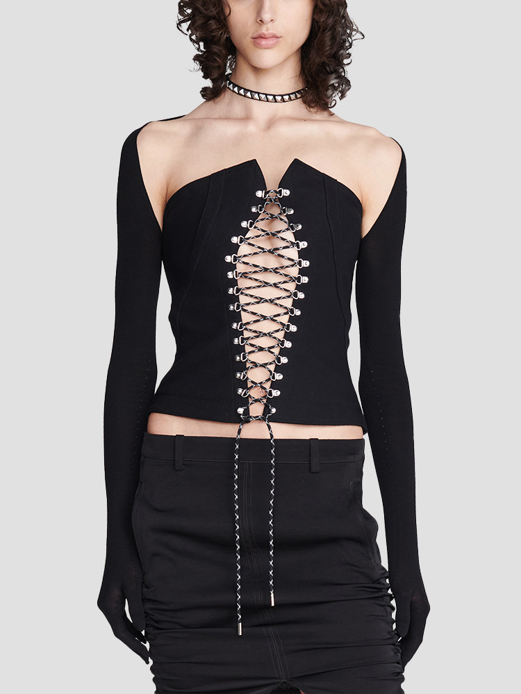 BLACK HIKING LACED CORSET  디온 리(DION LEE) 블랙 하이킹 레이스 코르셋 - 아데쿠베