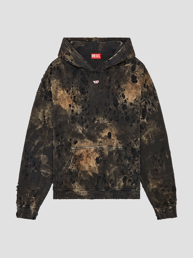 BLACK BOXT MARBLE EFFECT DESTROYED HOODIE  디젤(DIESEL) 블랙 마블 이펙트 디스트로이드 후디 - 아데쿠베