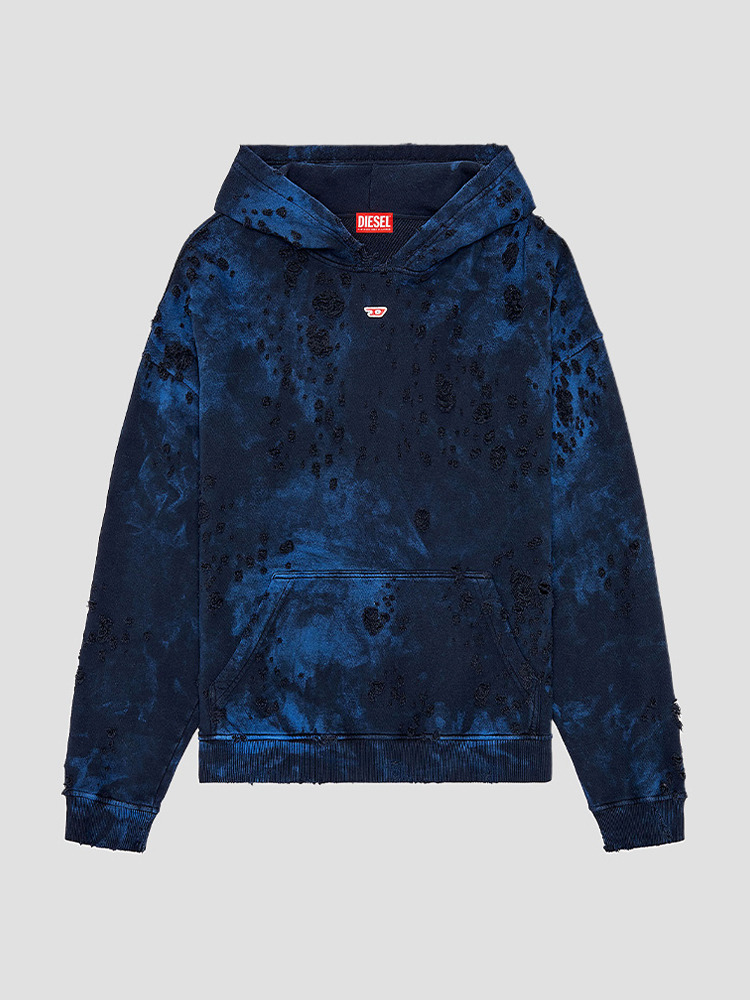 BLUE BOXT MARBLE EFFECT DESTROYED HOODIE  디젤(DIESEL) 블루 마블 이펙트 디스트로이드 후디 - 아데쿠베