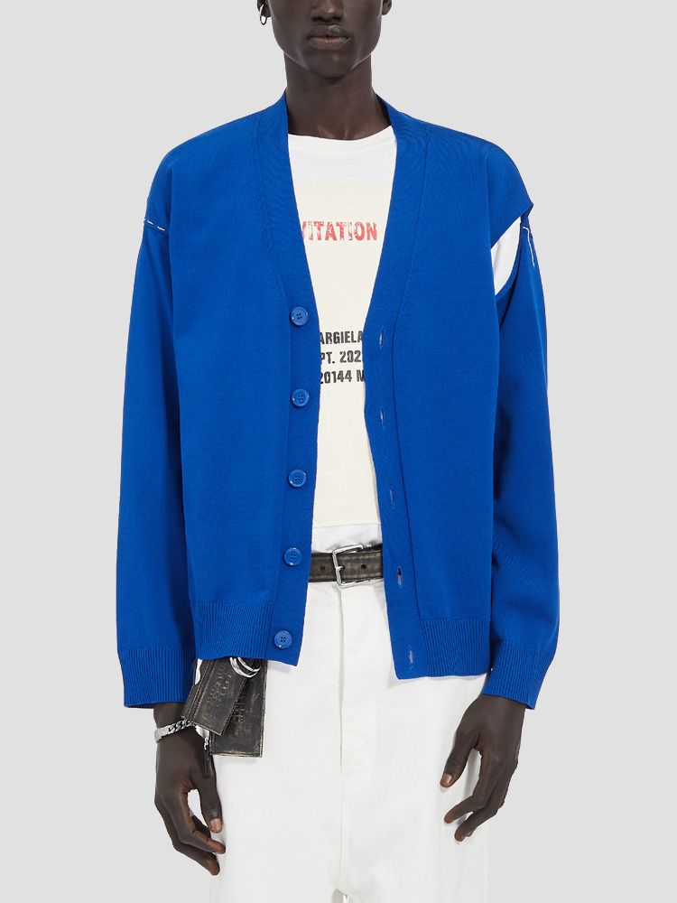 BLUE CUT OUT V-NECK CARDIGAN  MM6 블루 컷 아웃 브이넥 가디건 - 아데쿠베