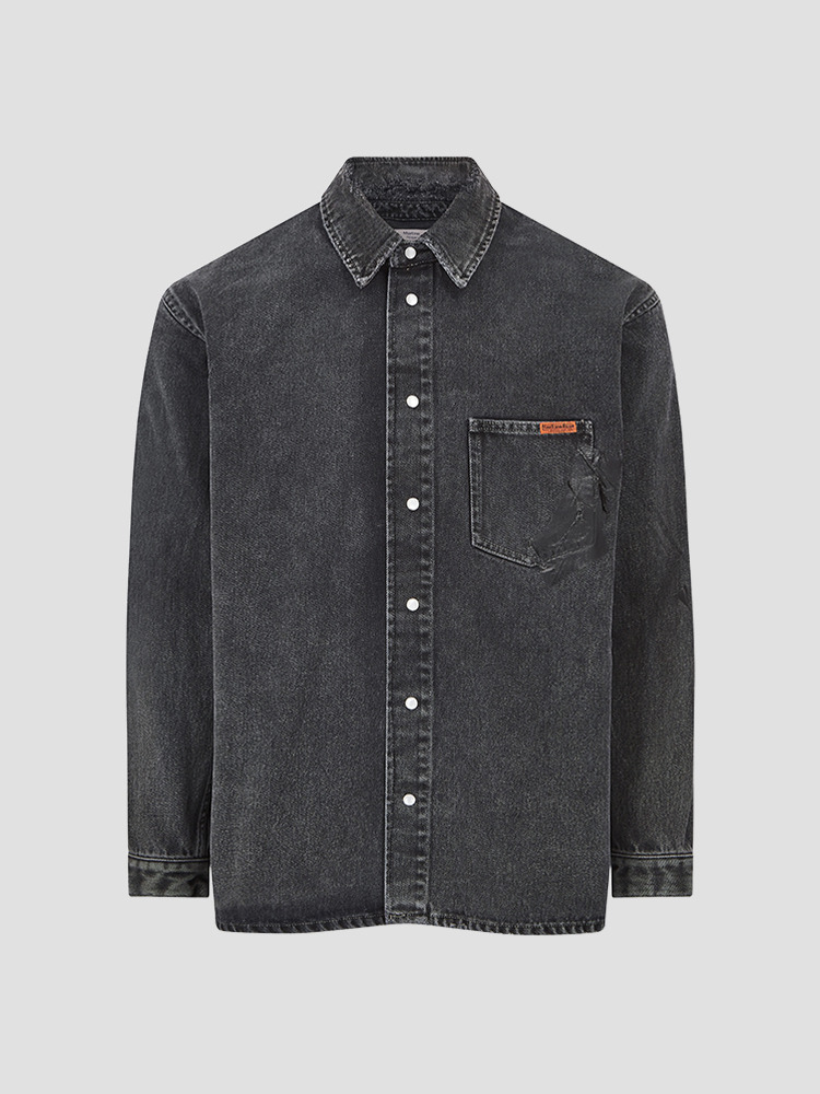 BLACK WASH GAFFER TAPE DENIM OVERSHIRT  마틴 로즈 블랙 워시 테이프 데님 오버셔츠 - 아데쿠베