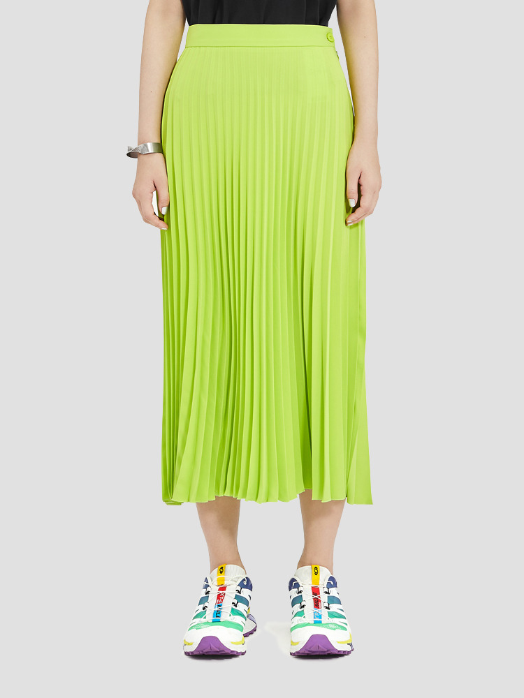 NEON GREEN PLEATED MIDI SKIRT  MM6 네온 그린 플리츠 미디 스커트 - 아데쿠베