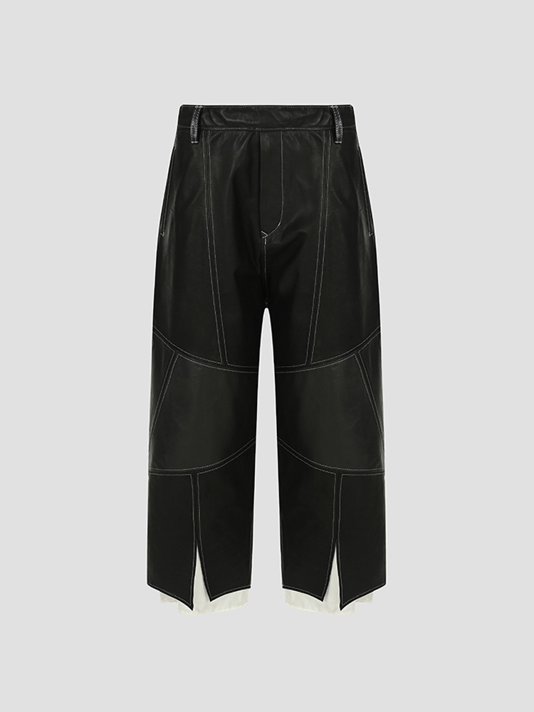 BLACK PATCH WORK SHORT LEATHER PANTS  설밤 블랙 패치 워크 숏 레더 팬츠 - 아데쿠베