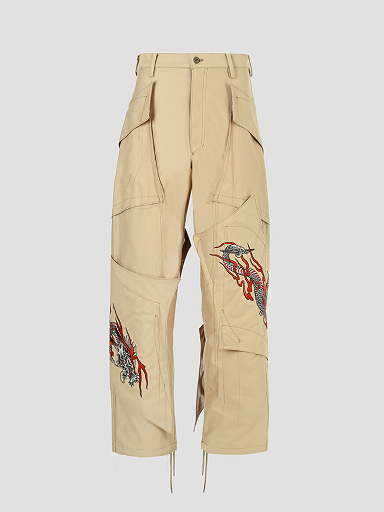 BEIGE EMBROIDERY CARGO PANTS  설밤 베이지 자수 카고 팬츠 - 아데쿠베