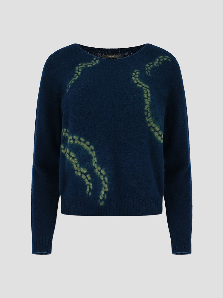 NAVY BLUE LEAF GREEN CASHMERE SHORT PULLOVER  수주산 네이비 블루 리프 그린 캐시미어 숏 풀오버 - 아데쿠베