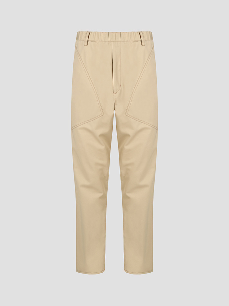 BEIGE COLOR MATCHING STITCH SARROUEL PANTS  설밤 베이지 컬러 매칭 스티치 사루엘 팬츠 - 아데쿠베