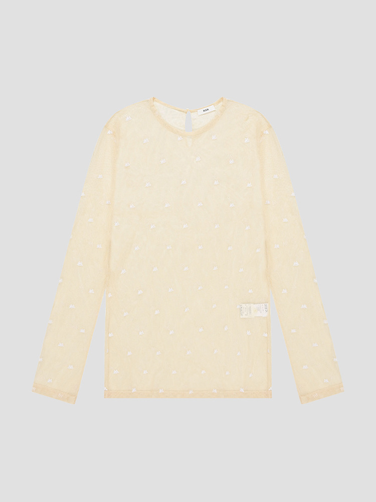 IVORY FLOWERS TULLE T-SHIRT  리에르(RIER) 아이보리 플라워 튤 티셔츠 - 아데쿠베