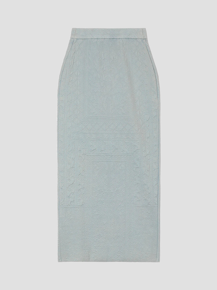 BLUE FLORAL JACQUARD KNIT SKIRT  마메 쿠로구치 블루 플로럴 자카드 니트 스커트 - 아데쿠베