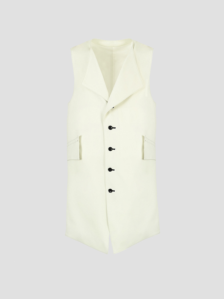 WHITE LONG SINGLE FABRIC VEST  설밤 화이트 롱 싱글 패브릭 베스트 - 아데쿠베