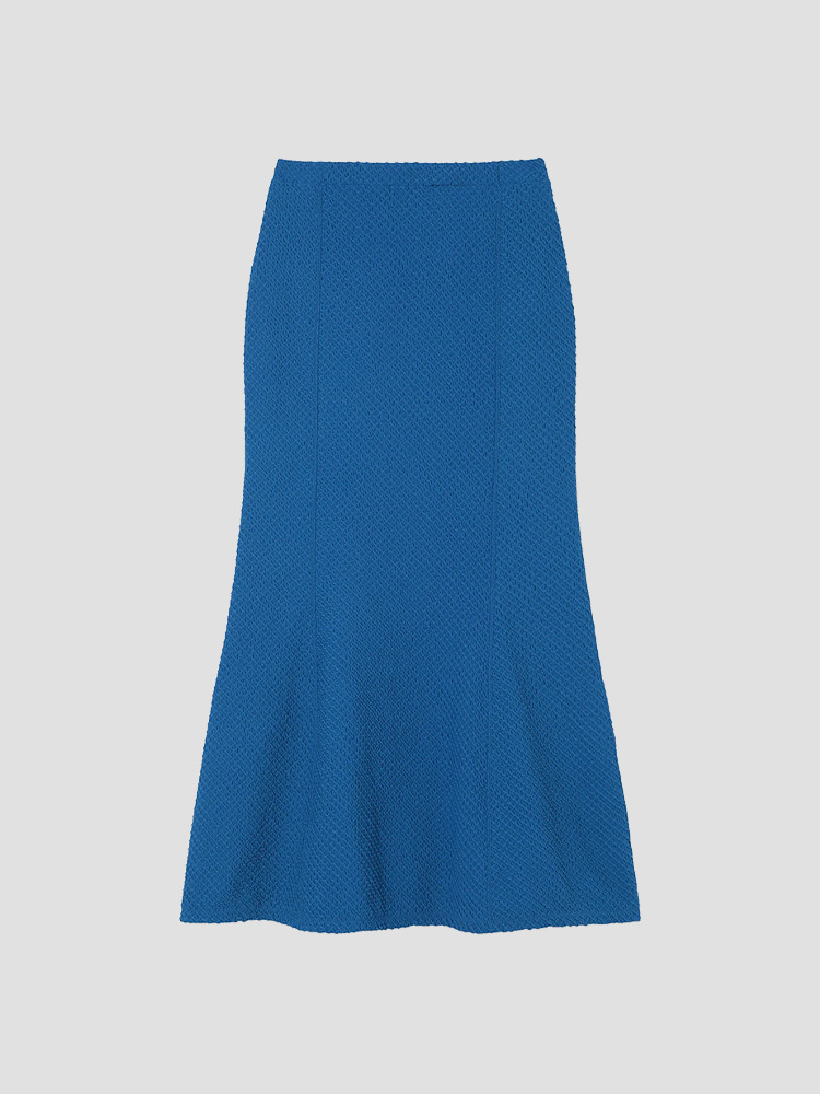 BLUE SHIRRING JACQUARD FLARE SKIRT  마메 쿠로구치 블루 시어링 자카드 플레어 스커트 - 아데쿠베