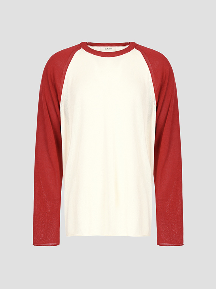 IVORY RED RAGLAN KNIT  설밤 아이보리 레드 래글런 니트 - 아데쿠베