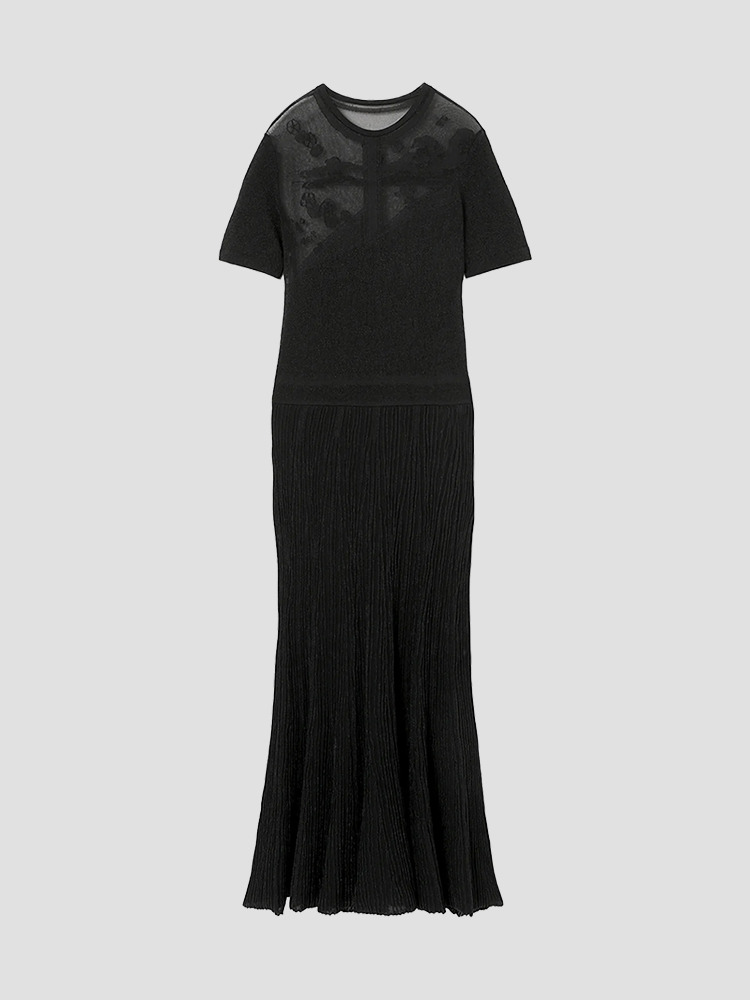 BLACK LANDSCAPE SHEER KNIT DRESS  마메 쿠로구치 블랙 랜드스케이프 시어 니트 드레스 - 아데쿠베