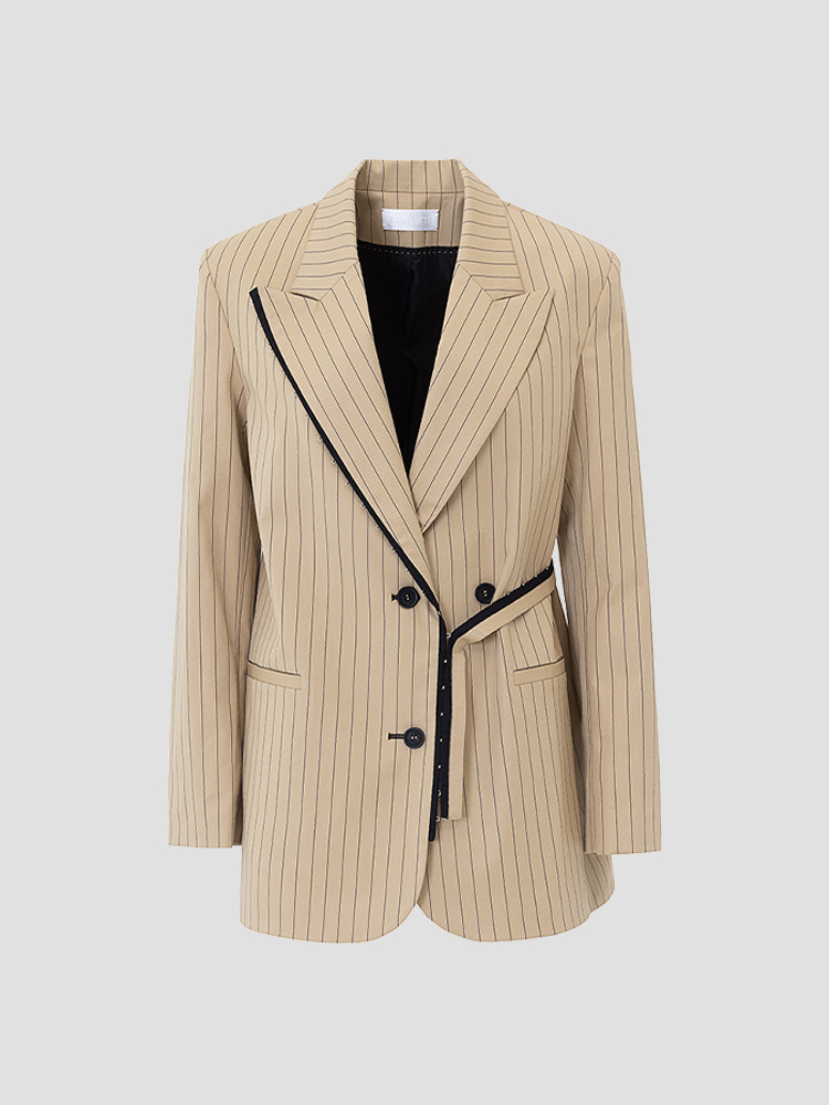 BEIGE HOOK PINSTRIPE BLAZER  라케트 베이지 훅 핀스트라이프 블레이저 - 아데쿠베