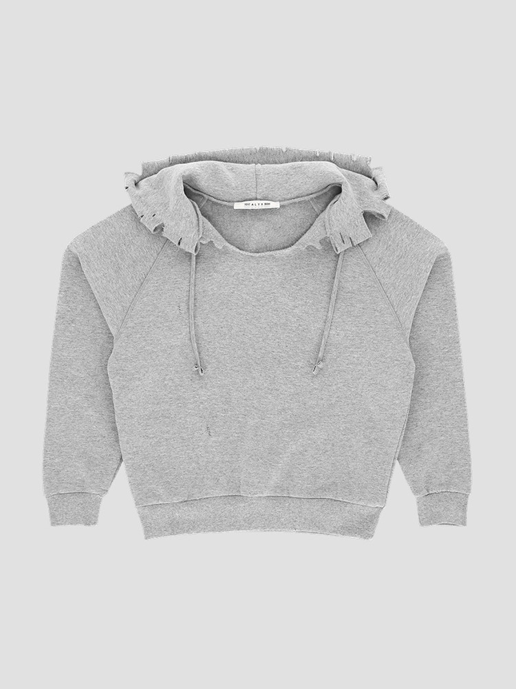 GREY MELANGE DISTRESSED HOODIE  알릭스 그레이 멜란지 디스트레스 후디 - 아데쿠베