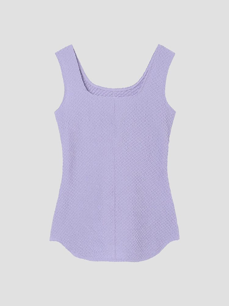 PURPLE SHIRRING JACQUARD SLEEVELESS TOP  마메 쿠로구치 퍼플 시어링 자카드 슬리브리스 탑 - 아데쿠베