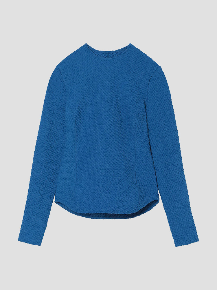 BLUE SHIRRING JACQUARD TOP  마메 쿠로구치 블루 시어링 자카드 탑 - 아데쿠베