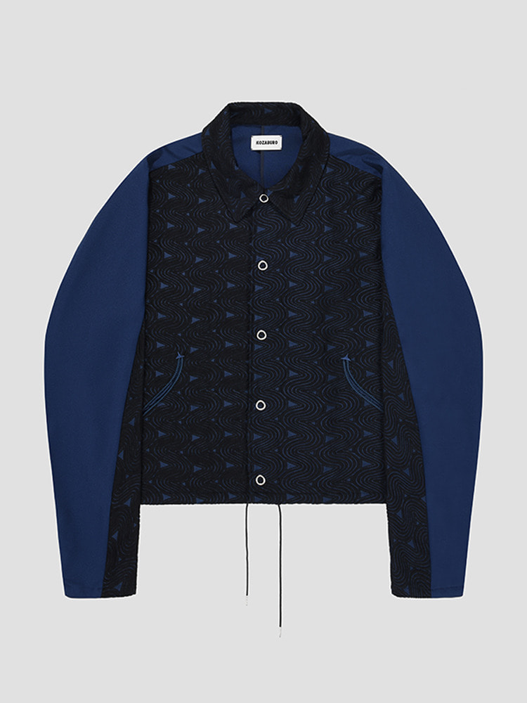 NAVY BLACK WAVE EMBROIDERY DOLMAN SLEEVE COACH JACKET  코자부로 네이비 블랙 웨이브 자수 돌먼 슬리브 코치 자켓 - 아데쿠베