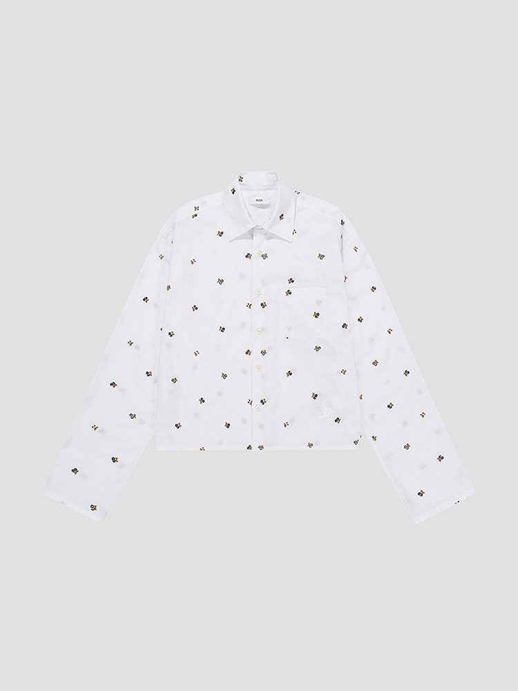 WHITE FLOWERS MINI SHIRT  리에르(RIER) 화이트 플라워 미니 셔츠 - 아데쿠베