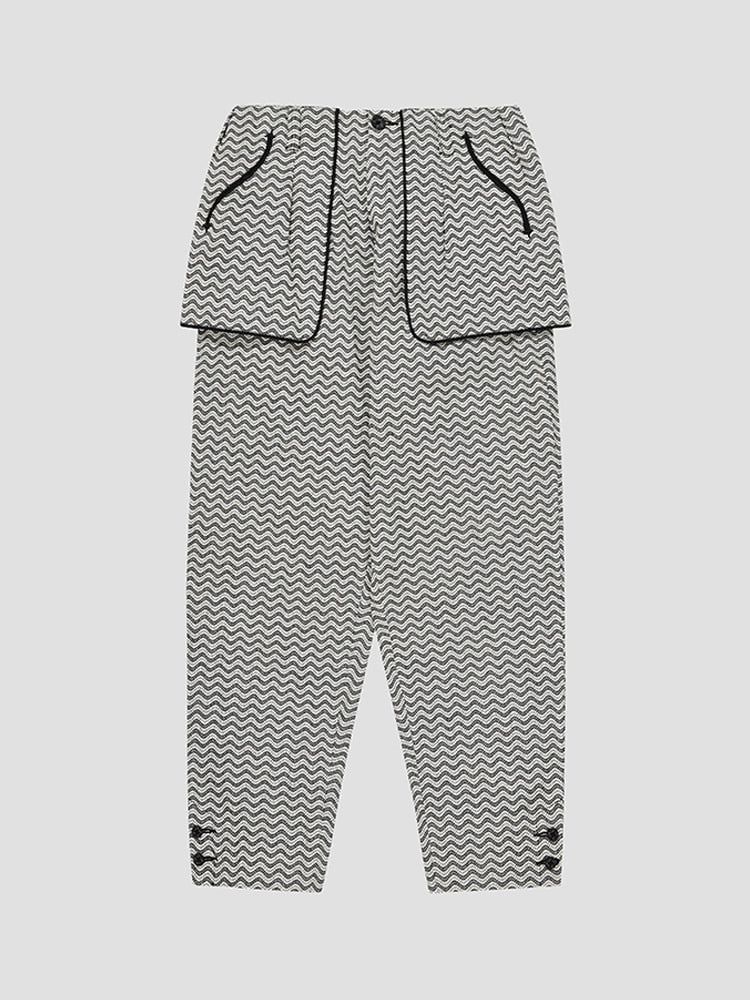 BLACK WHITE WAVE SASHIKO TROUSERS  코자부로 블랙 화이트 웨이브 사시코 트라우저 - 아데쿠베