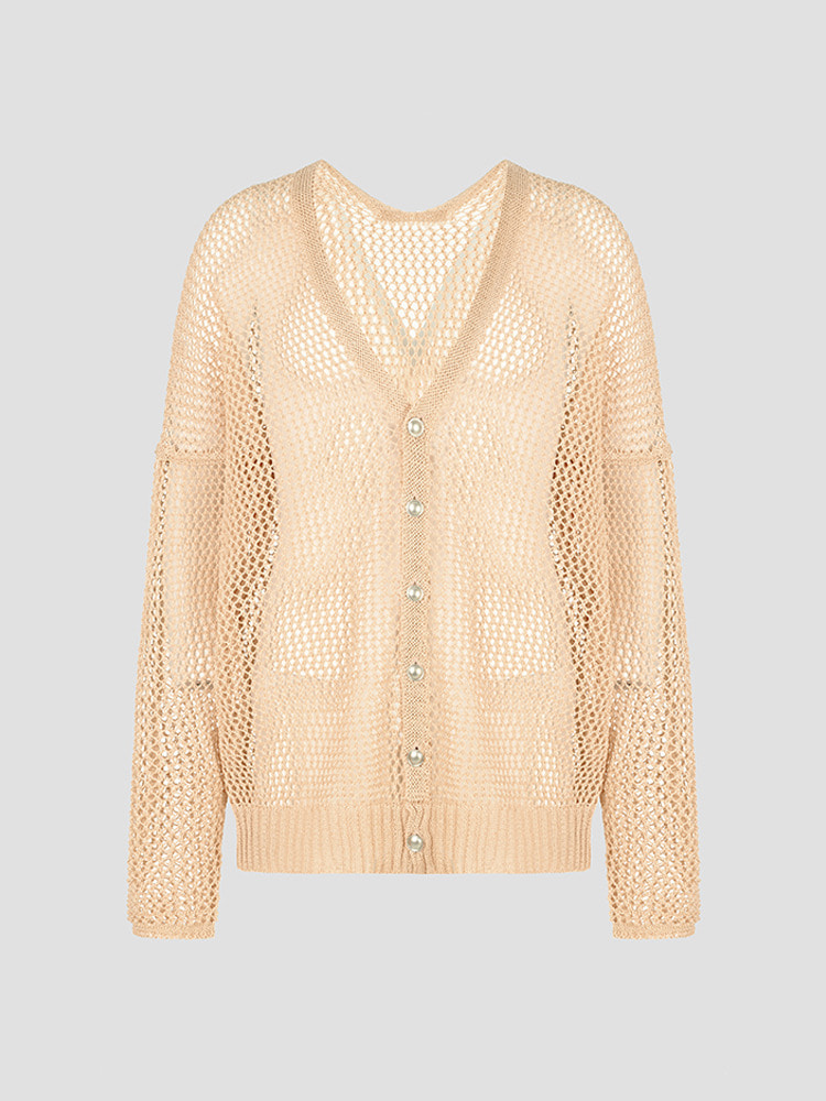 BEIGE MESH CARDIGAN  설밤 베이지 메쉬 가디건 - 아데쿠베