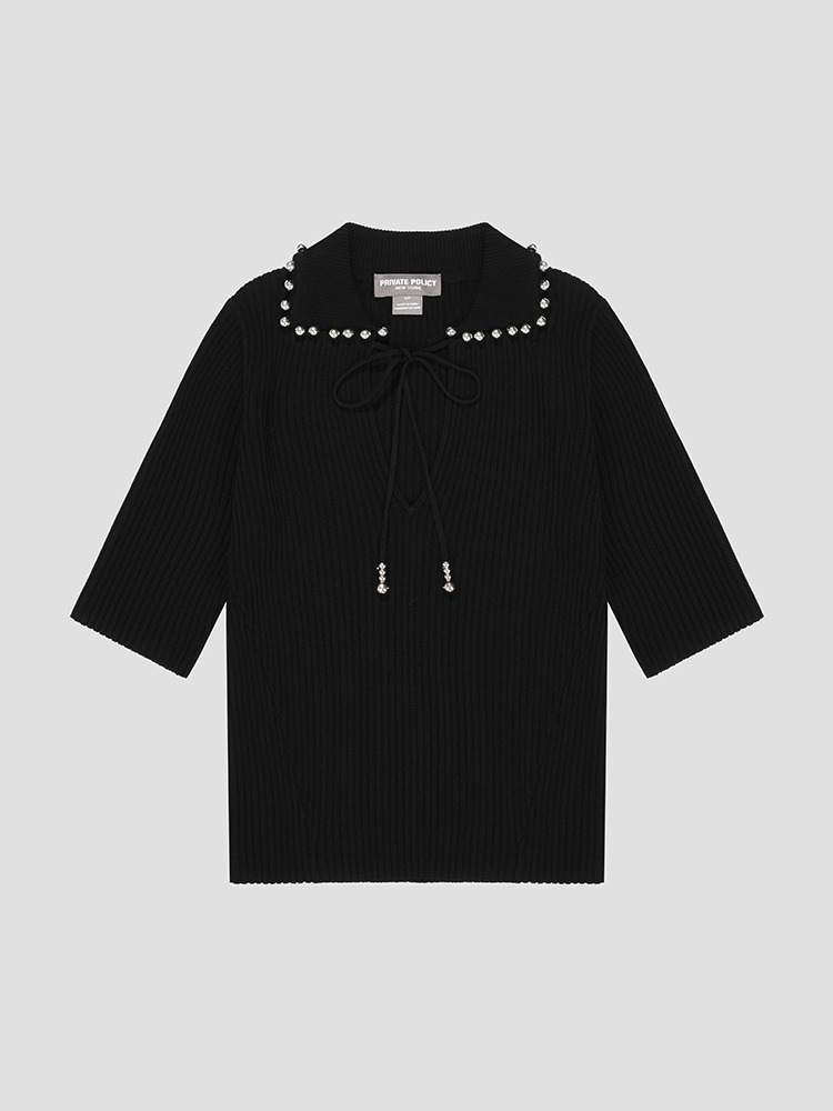 BLACK BALL CHAIN RIB POLO TOP  프라이빗 폴리시 블랙 볼 체인 립 폴로 탑 - 아데쿠베