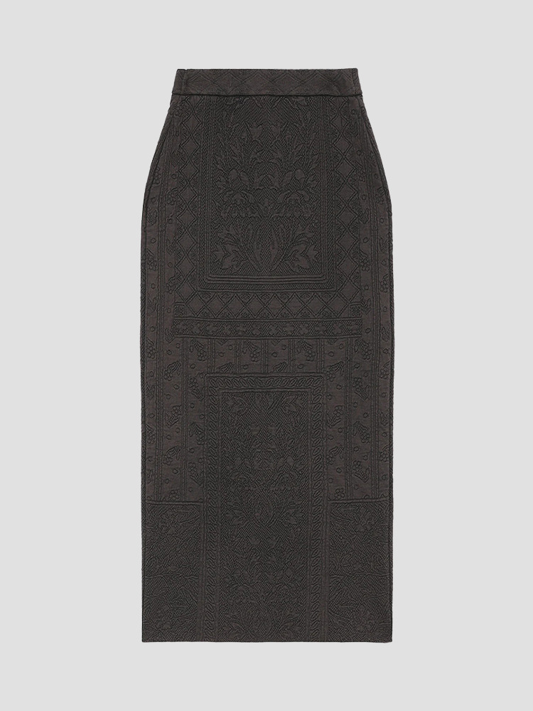 BLACK FLORAL JACQUARD KNIT SKIRT  마메 쿠로구치 블랙 플로럴 자카드 니트 스커트 - 아데쿠베