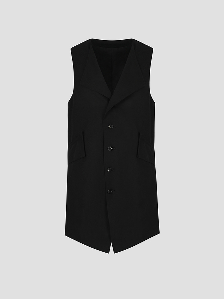 BLACK LONG SINGLE FABRIC VEST  설밤 블랙 롱 싱글 패브릭 베스트 - 아데쿠베