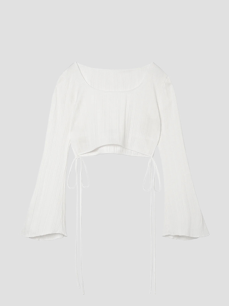 WHITE RANDOM RIBBED CROP TOP  마메 쿠로구치 화이트 립 크롭 탑 - 아데쿠베