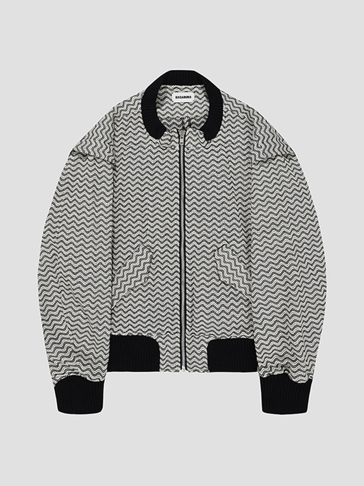 BLACK WHITE WAVE SASHIKO BON-VAR JACKET  코자부로 블랙 화이트 웨이브 사시코 자켓 - 아데쿠베