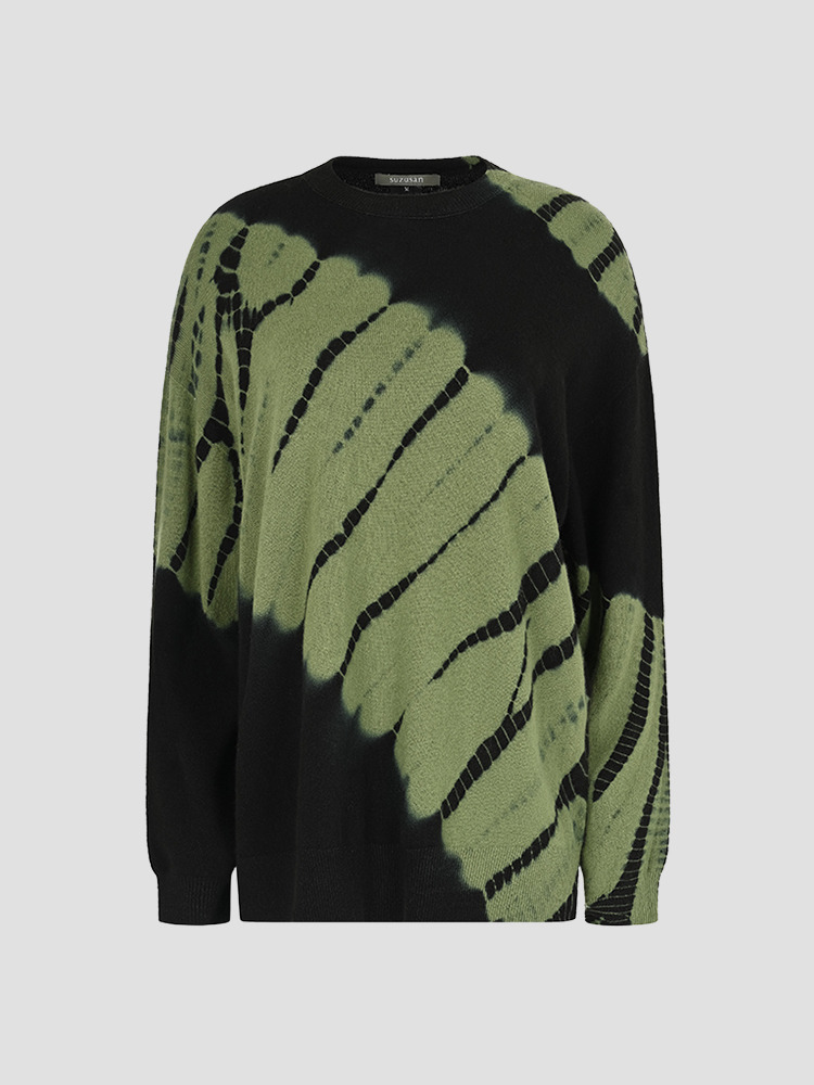 BLACK LEAF GREEN CASHMERE WIDE PULLOVER  수주산 블랙 리프 그린 캐시미어 와이드 풀오버 - 아데쿠베