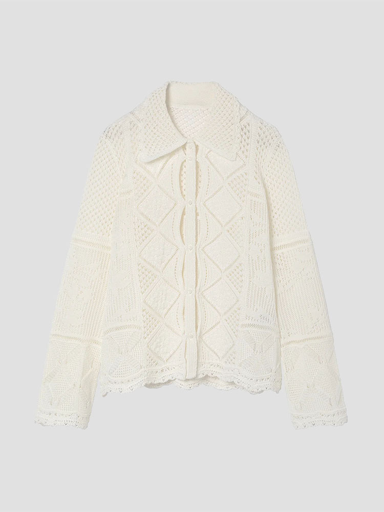 WHITE LACE KNIT CARDIGAN  마메 쿠로구치 화이트 레이스 니트 가디건 - 아데쿠베