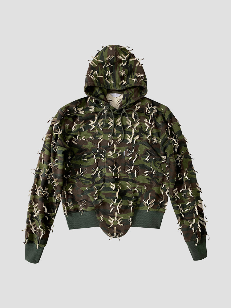 CAMOUFLAGE SLASHED JERSEY HOODIE  준태 킴 카모플라주 슬래쉬 저지 후디 - 아데쿠베