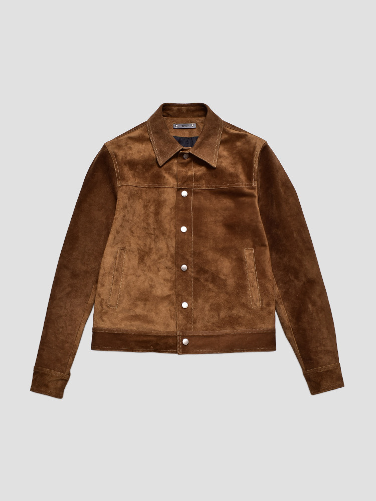 BROWN PONY SUEDE TRUCKER JACKET  마인데님 브라운 포니 스웨이드 트러커 자켓 - 아데쿠베