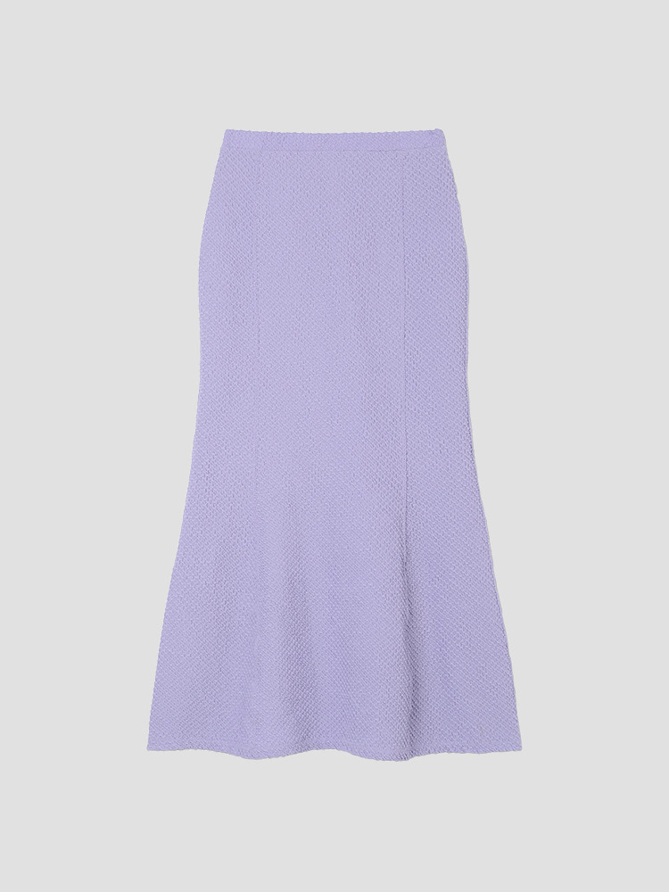 PURPLE SHIRRING JACQUARD FLARE SKIRT  마메 쿠로구치 퍼플 시어링 자카드 플레어 스커트 - 아데쿠베