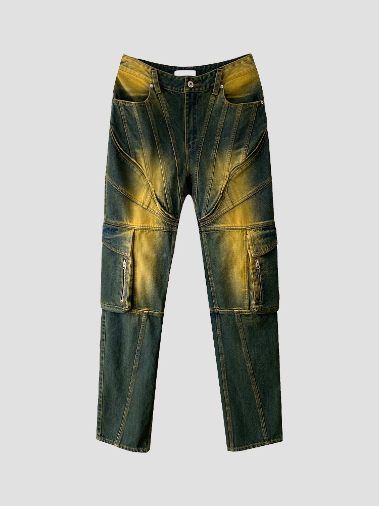 WASHED GREEN CORSET CARGO TROUSERS  준태 킴 워시드 그린 코르셋 카고 트라우저 - 아데쿠베