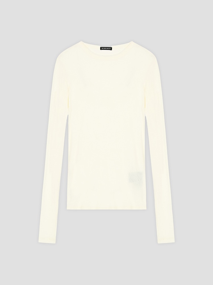 NATURAL WHITE FIENE SLIM FIT LONG SLEEVES T-SHIRT  앤 드뮐미스터 내추럴 화이트 파인 슬림 핏 롱 슬리브 티셔츠 - 아데쿠베