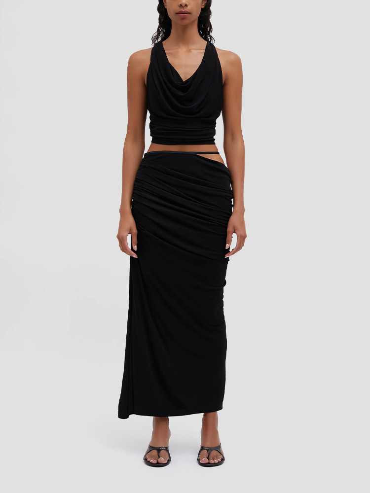 BLACK FRAMED DRAPE SKIRT  크리스토퍼 에스버 블랙 프레임 드레이프 스커트 - 아데쿠베