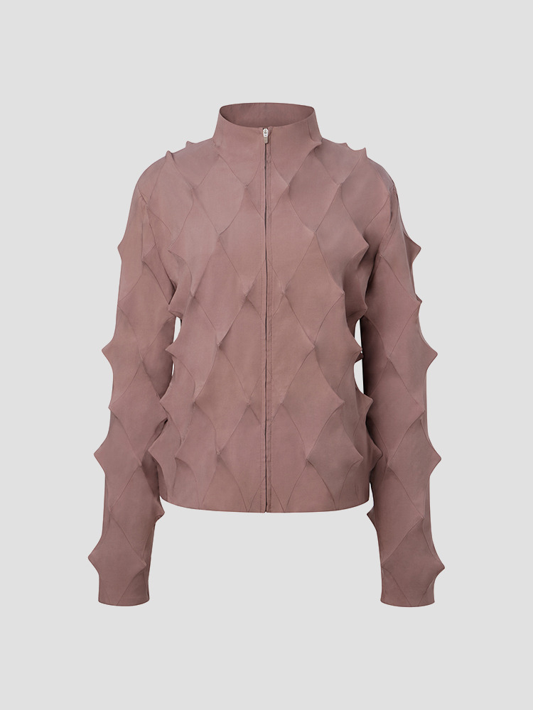 ASH PINK 3D GRID PATCHWORK JACKET  한킴 애쉬 핑크 3D 그리드 패치워크 자켓 - 아데쿠베