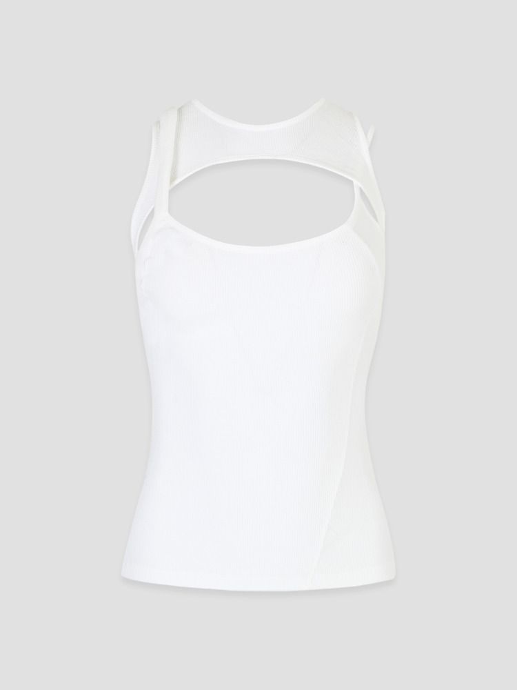 WHITE LAYERED CUT-OUT TANK TOP  오토링거 화이트 레이어드 컷 아웃 탱크 탑 - 아데쿠베