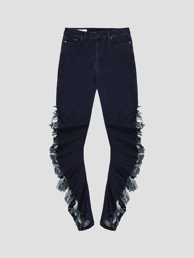 BLUE “GASO” SMOCKED DENIM TROUSERS  폰더럴 블루 스모크 데님 트라우저 - 아데쿠베