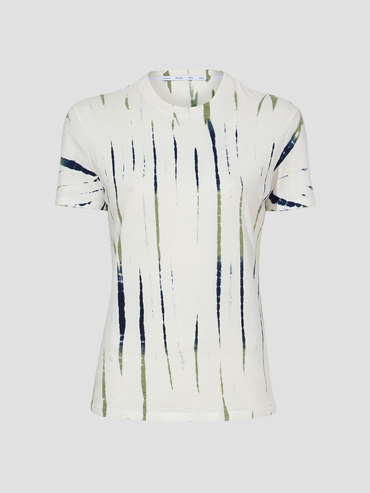 WHITE NAVY OLIVE STRIPE TIE DYE FINLEY T-SHIRT  프로엔자 슐러 화이트 네이비 올리브 스트라이프 타이다이 티셔츠 - 아데쿠베