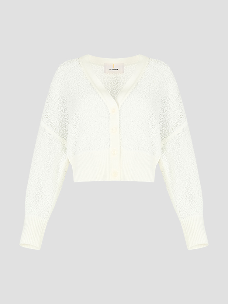 WHITE GALINA CROP CARDIGAN  아키라나카 화이트 갈리나 크롭 가디건 - 아데쿠베