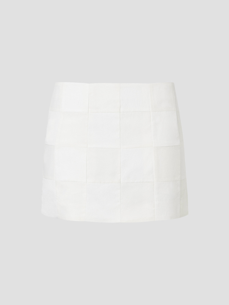 WHITE GRID PATCHWORK MINI SKIRT  한킴 화이트 패치워크 미니 스커트 - 아데쿠베