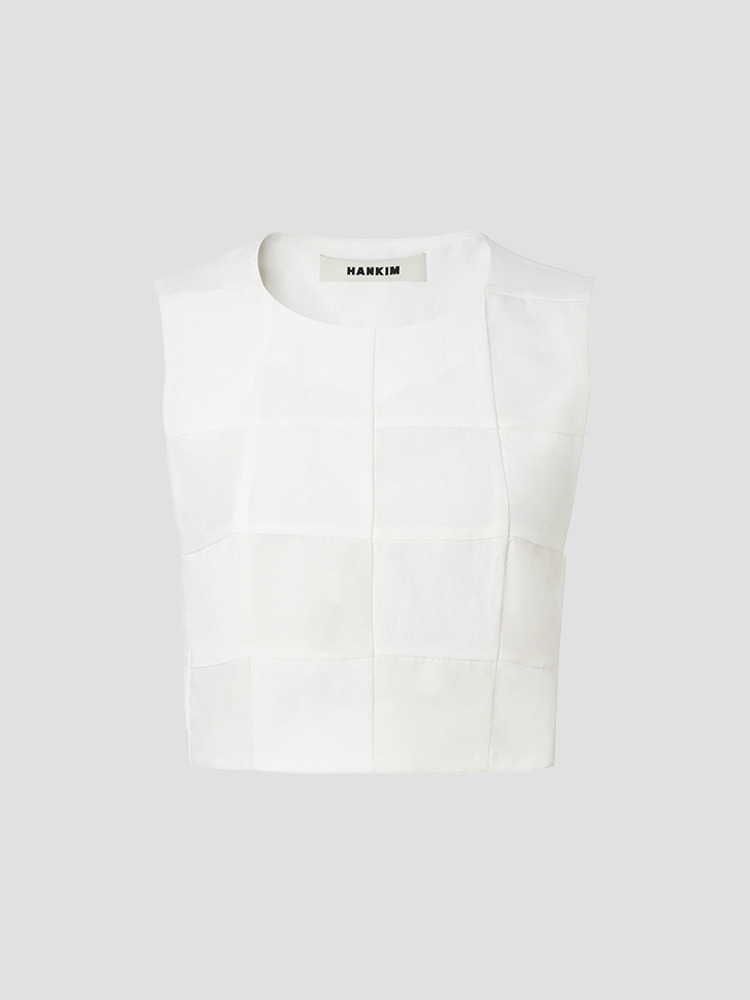 WHITE GRID PATCHWORK TOP  한킴 화이트 그리드 패치워크 탑 - 아데쿠베