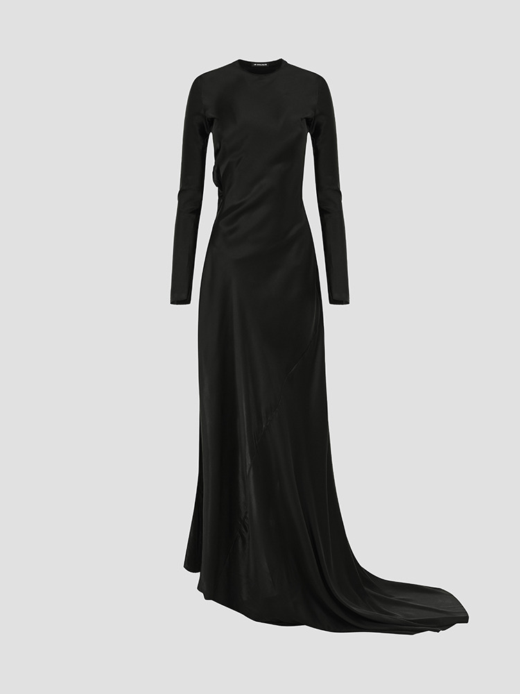 BLACK DEMY X-LONG HIGH SLIT LONG SLEEVE DRESS  앤 드뮐미스터 블랙 하이 슬릿 롱 슬리브 드레스 - 아데쿠베