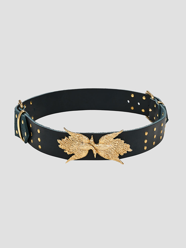 NAVY DOUBLE BUCKLE BIRD BELT  크리스토프 럼프 네이비 더블 버클 버드 벨트 - 아데쿠베